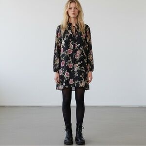 Anthropologie Dress Yumi Kim Deep Love Black Astoria XS Floral Mini